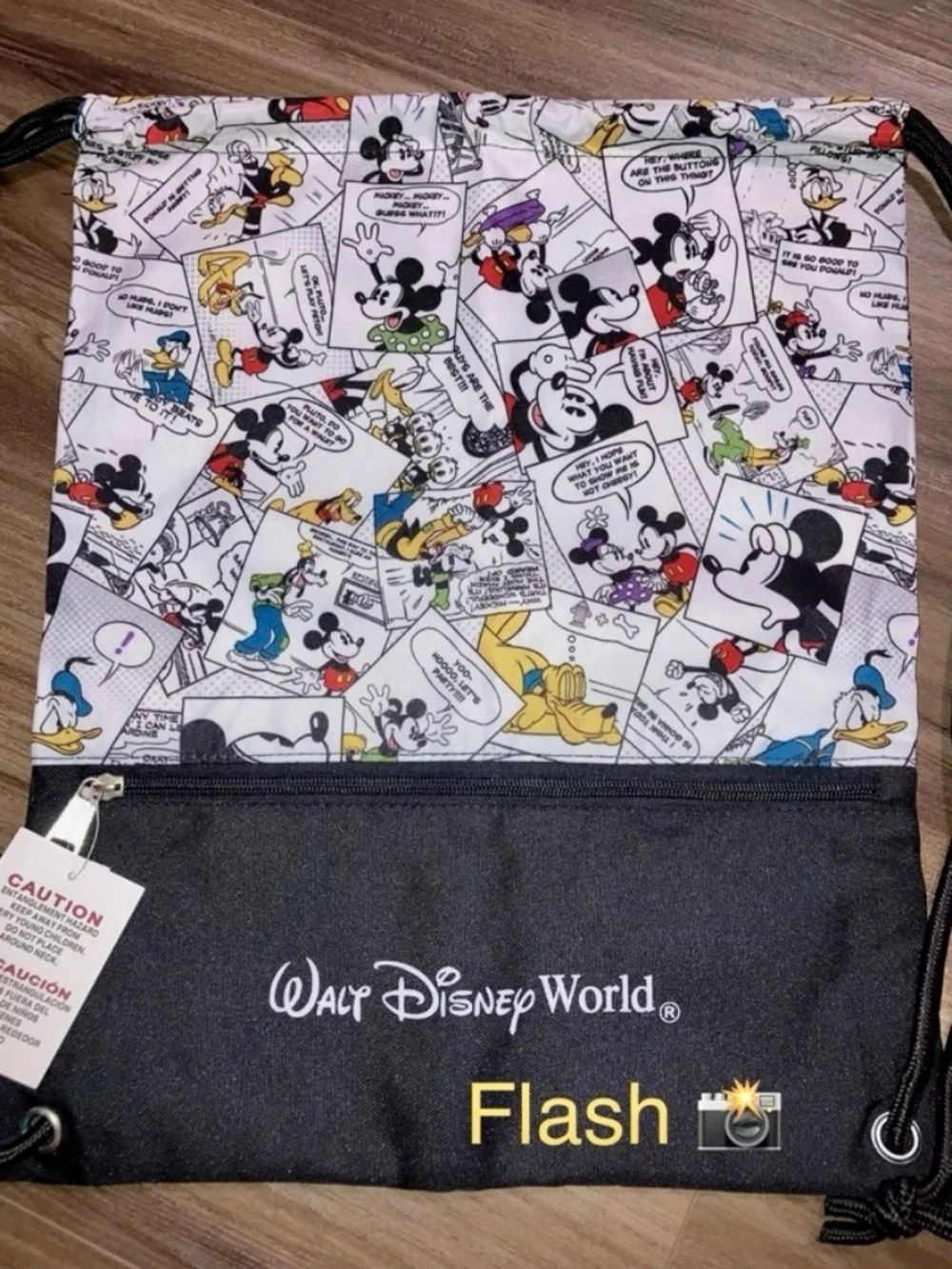 2 Walt Disney World Parks Mickey Mouse Drawstring Backpack $32 Comic Strip BNWT